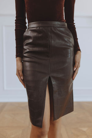 RHEBA VEGAN CROC LEATHER SKIRT - DEEP PLUM