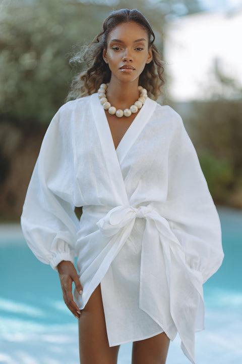 ROMARA LINEN MINI DRESS - ORCHID WHITE  CHIC LE FRIQUE