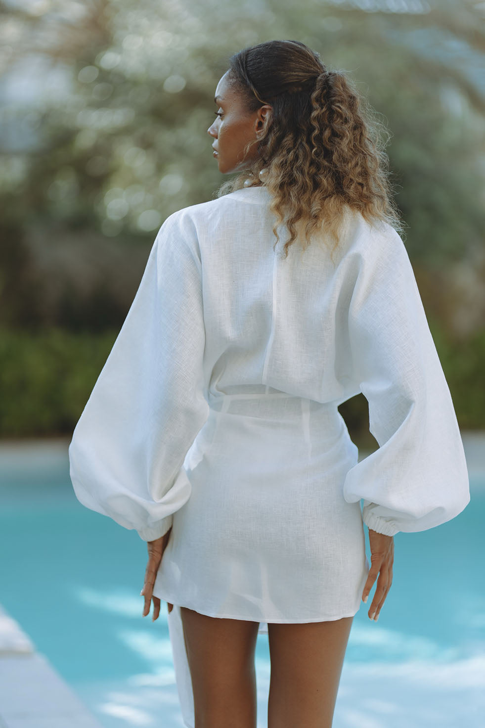 ROMARA LINEN MINI DRESS - ORCHID WHITE CHIC LE FRIQUE ROMARA LINEN MINI DRESS - ORCHID WHITE CHIC LE FRIQUE