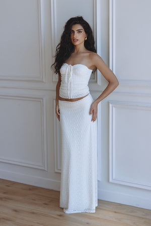 SAMIRAH LOW WAISTED LACE MAXI SKIRT - CREAM