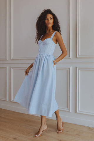 SANCIA LINEN CORSET MIDI DRESS