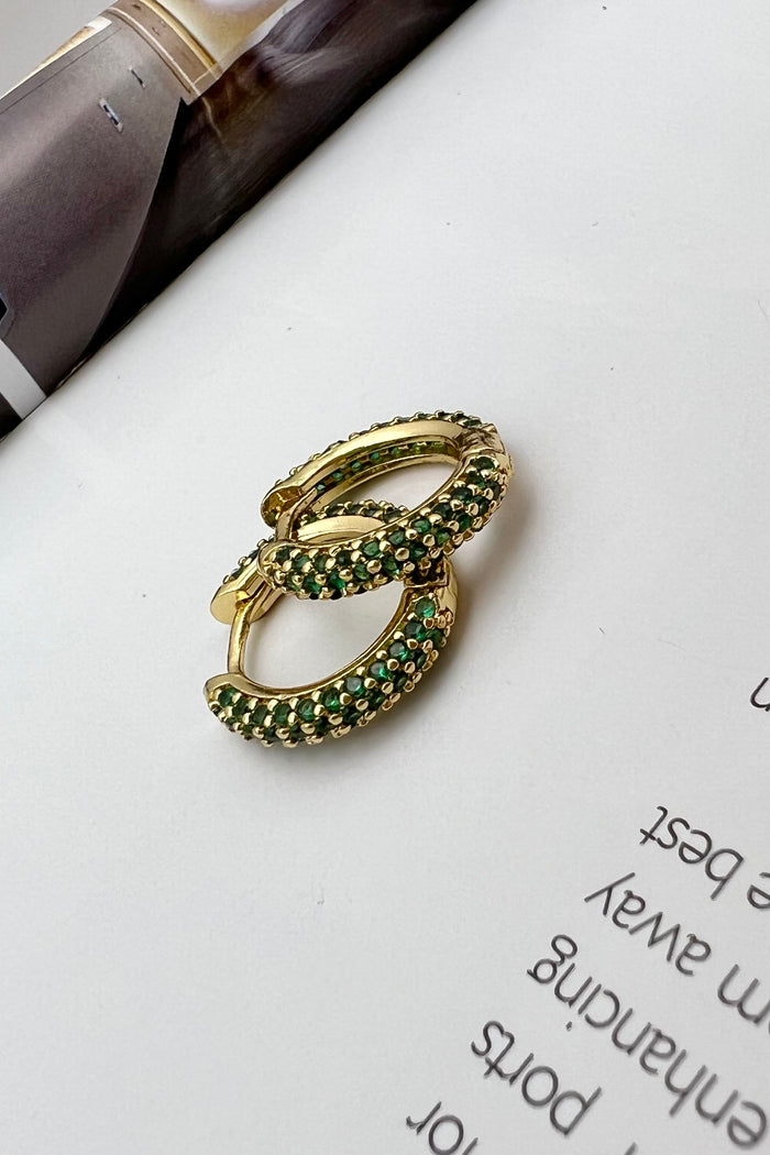 GOLD PLATED MINI HOOPS - GREEN