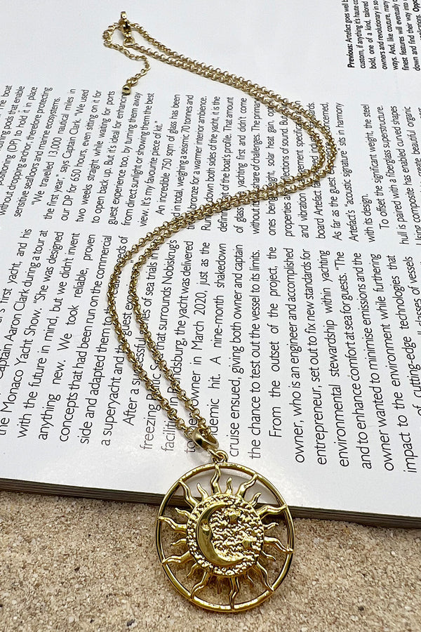 GOLD PLATED MOON AND SUN NECKLACE
