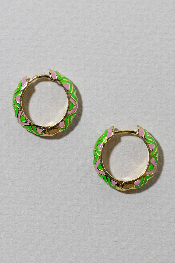 GOLD PLATED AMAZON EARRINGS - PINK/GREEN