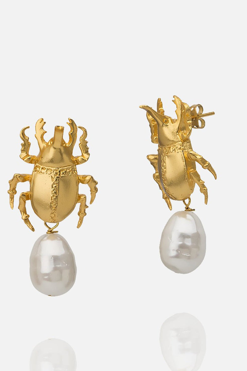 BEETLE GOLD PLATED EARRINGS - PEARL