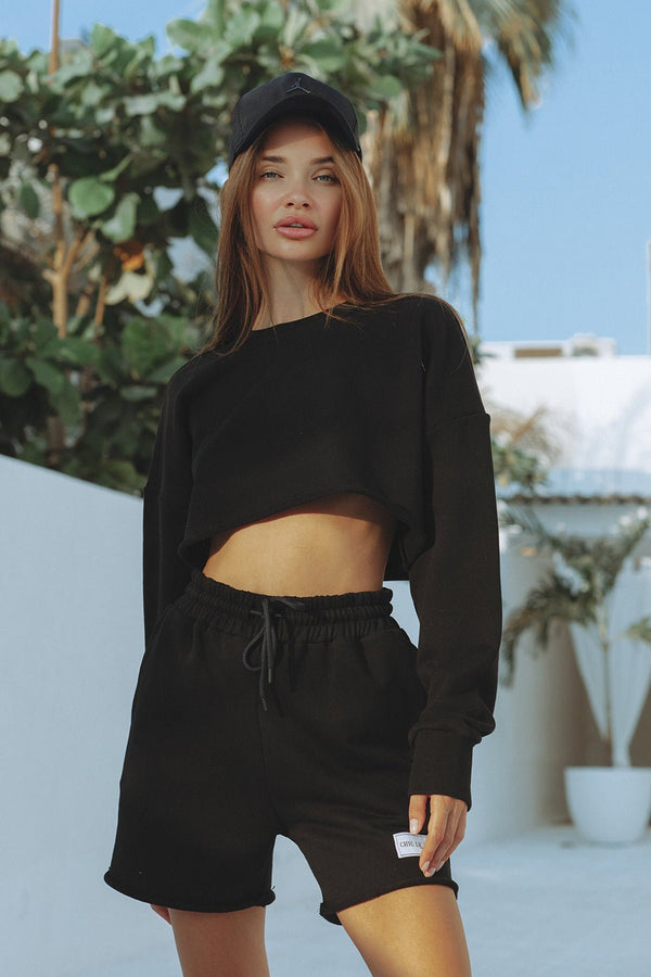 CLF CROPPED SWEATER - BLACK